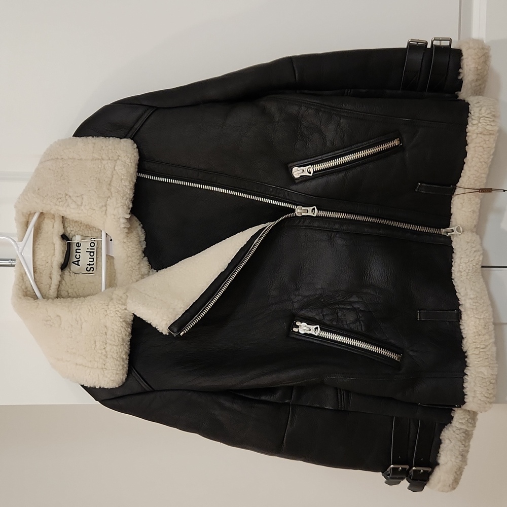 Acne Studios Black Leather Jacket with white Shearling